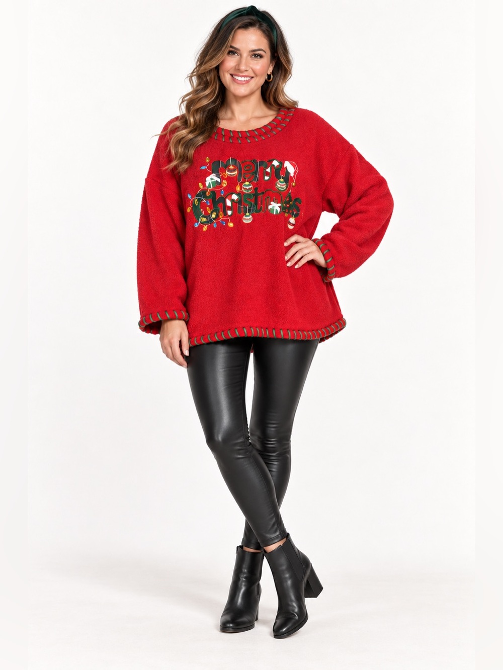 Mandal Bay Merry Christmas Red Fleece Ugly Holiday Sweater XXL